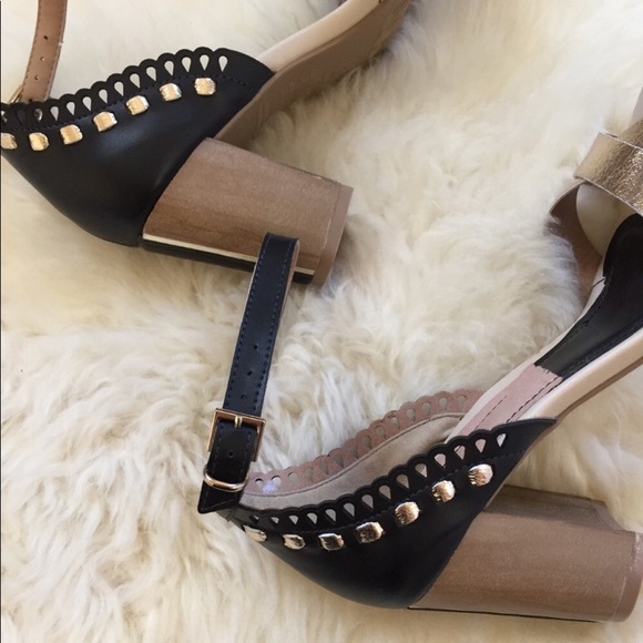 French Blu 2 Tone Leather Heeled Sandals - Picture 4 of 7